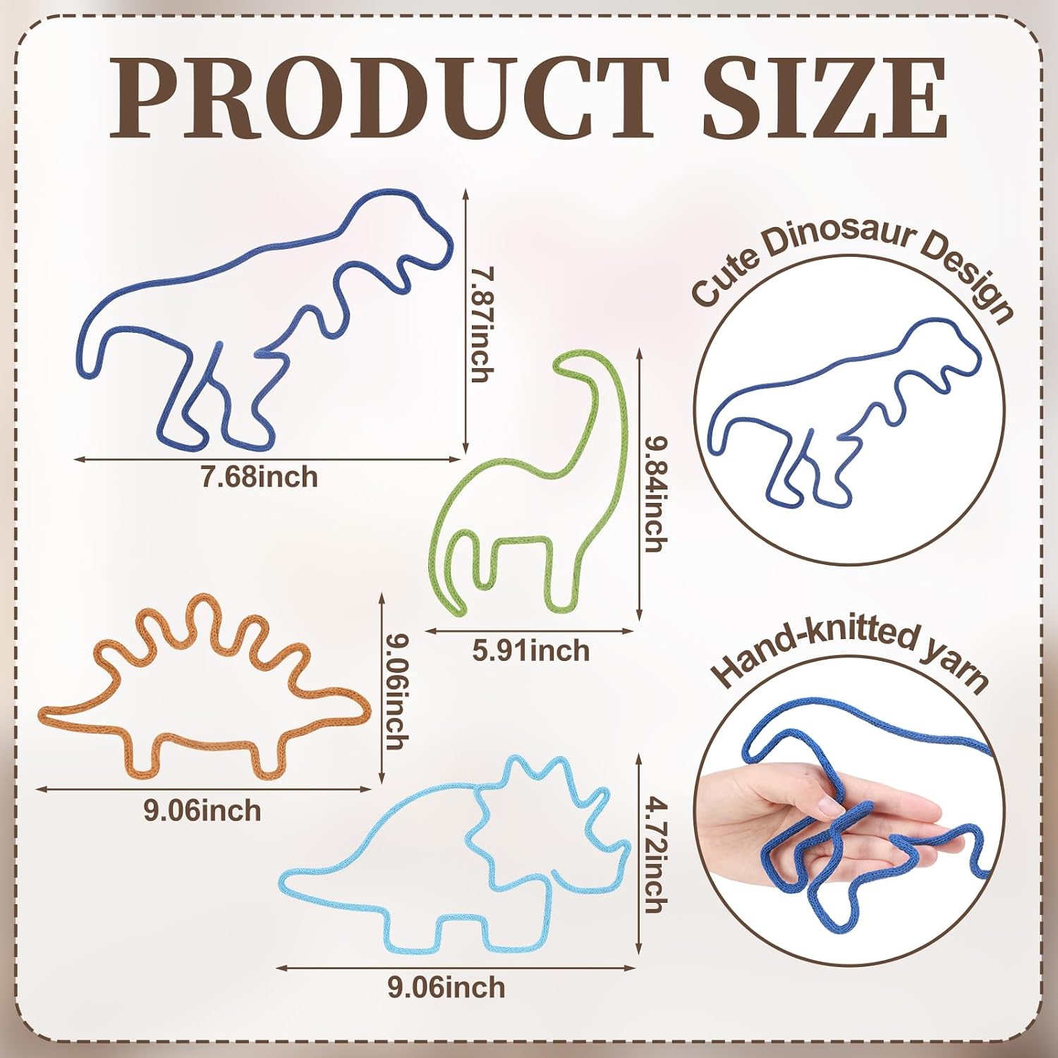 Otoolling 4 Pcs Dinosaur Wall Decor, Knitted Wire Dinosaur Nursery Decor image 2