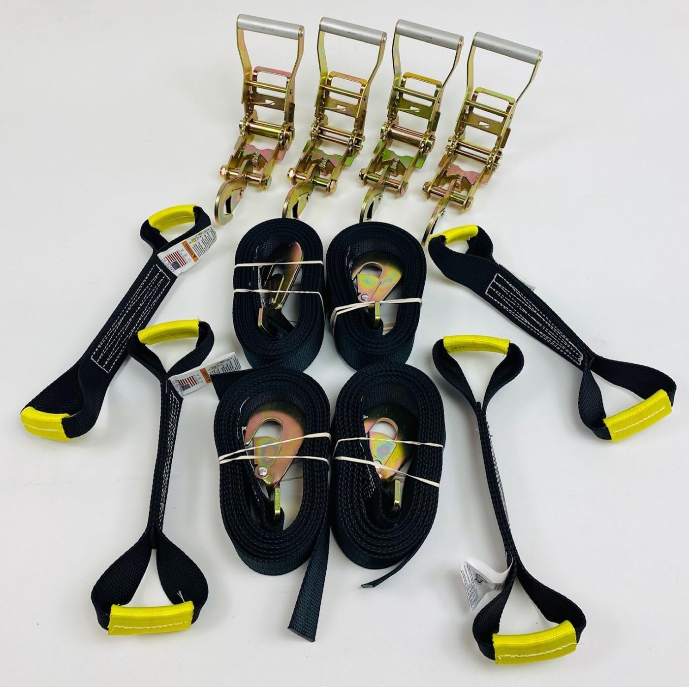 8 Point Diamond Weave Flatbed/rollback car tie-Down w/Twisted snap Hook (Black)
