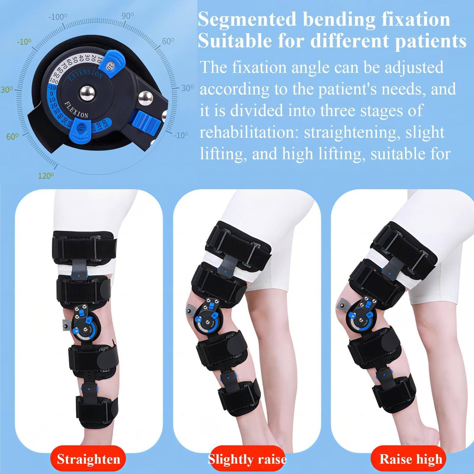 Orteza Stawu Kolanowego Z Zawiasem, Pooperacyjny Stabilizator Stawu Kolanowego, Regulowana DłUgość (52-66 Cm)/KąT (-10-120°), W Rehabilitacji Ortopedycznej DorosłYch
