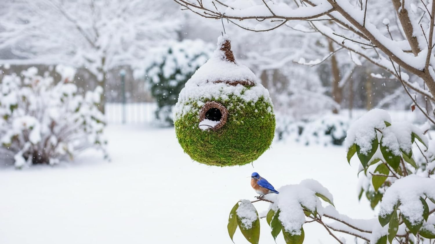 CEDAR ALPHA XLarge Moss Bird House Raindrop Bluebird House for Outdoor Hanging, Metal Frame Birdfeeder, Garden Decoration, Best Creative Novelty Birdfeeder, Unique, Attractive, Longtime Lasting