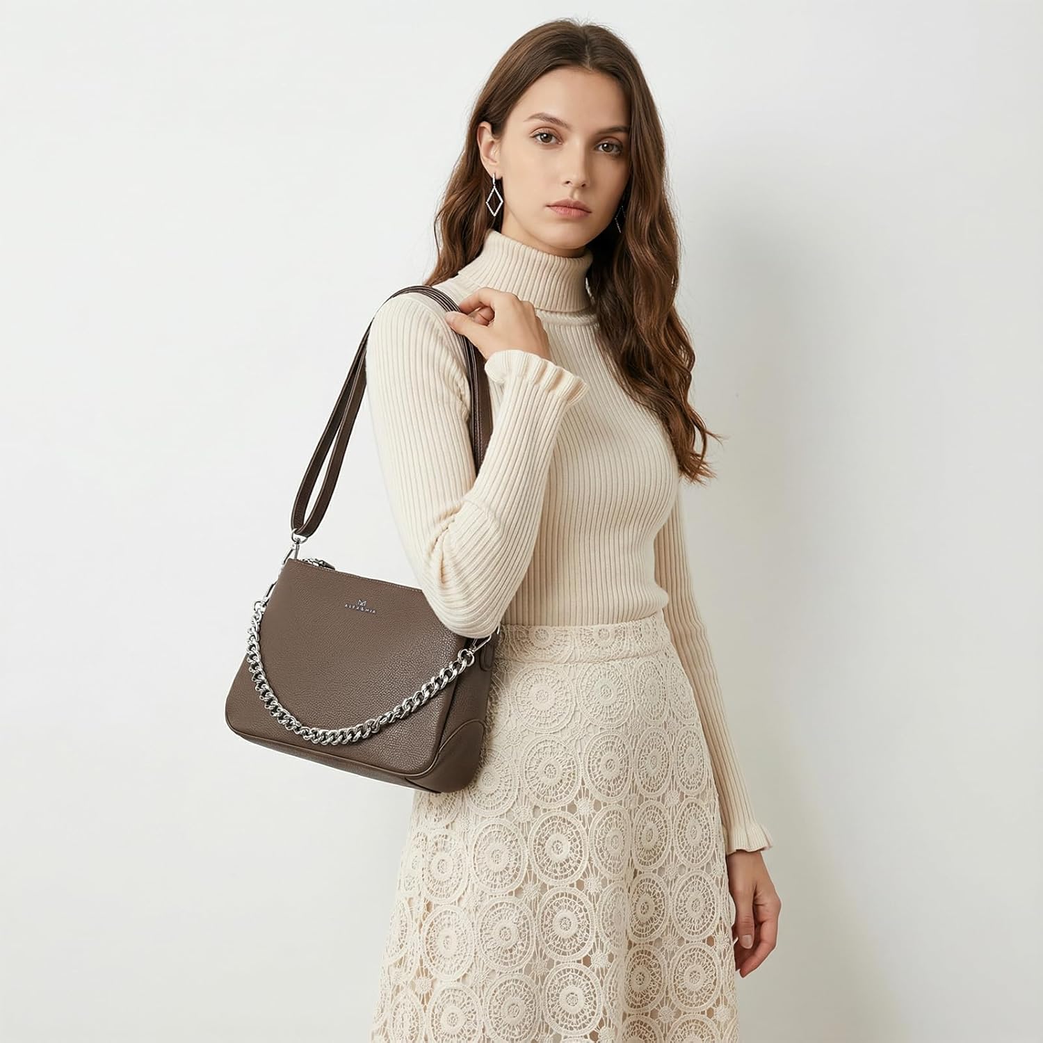 ALEX&MIA Crossbody Bag for Women - Medium Vegan Leather Handbag with Multiple Zippered Pockets, Two-Strap Design - Image 2