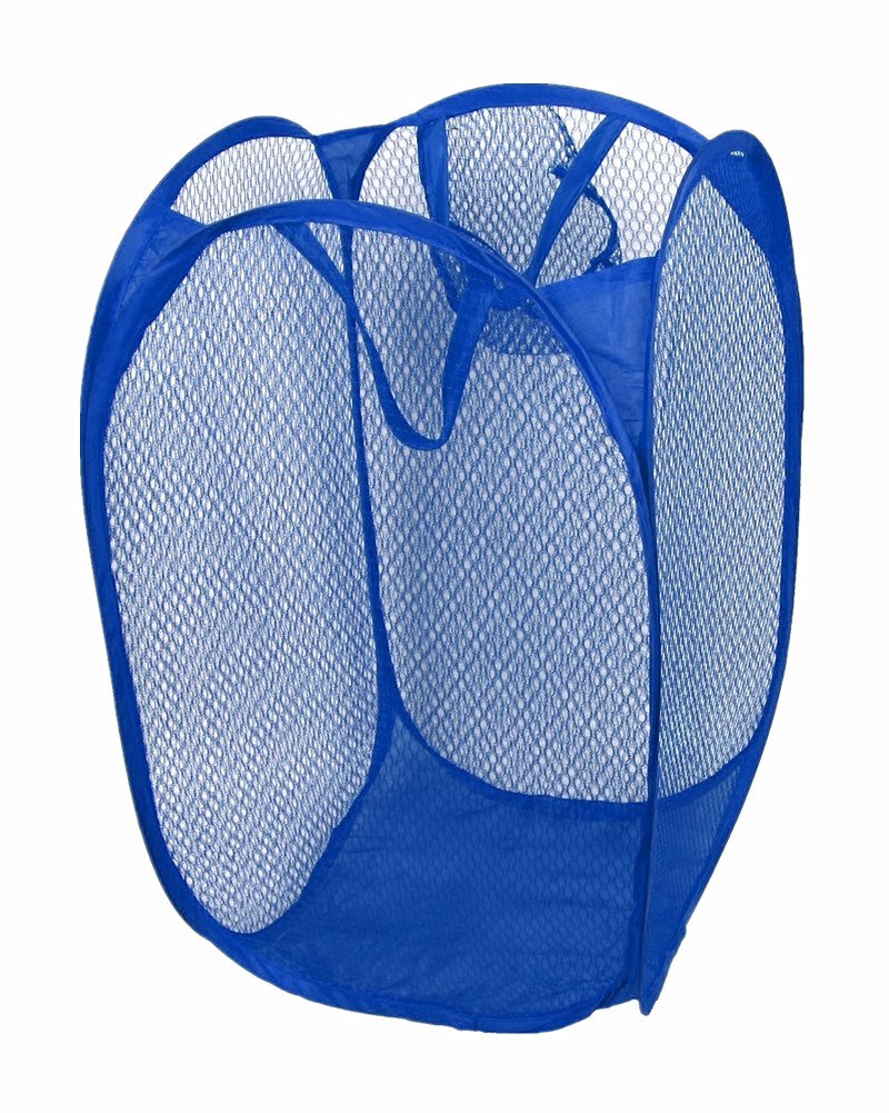 KUU Pop-up Net Laundry Bag Mesh Foldable Wash Clothes Storage Hamper-Blue
