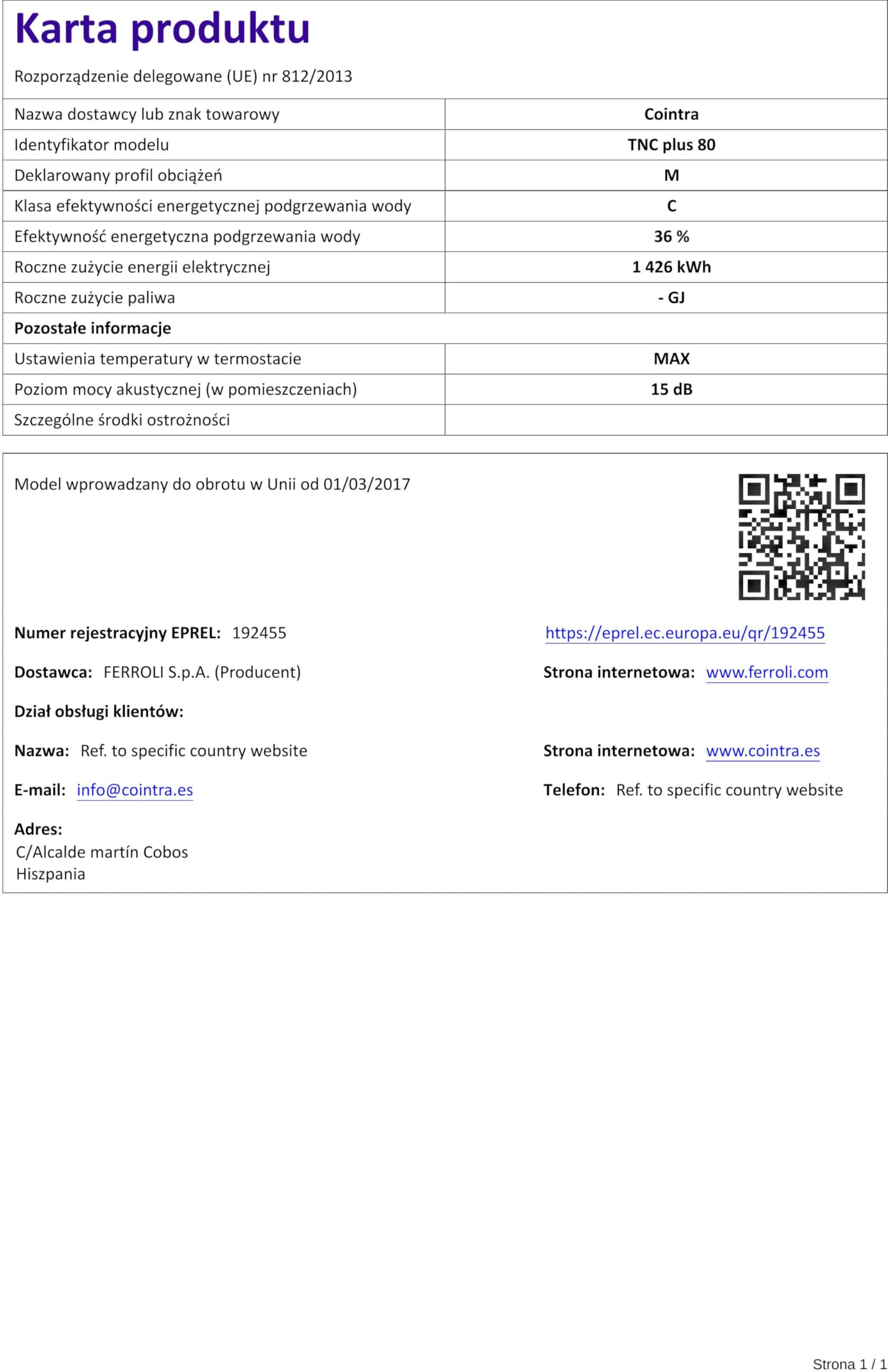 Termo Eléctrico Cointra TNCPLUS80