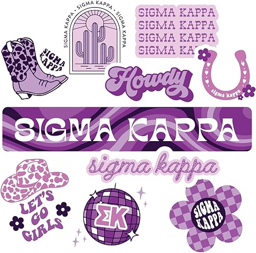 Sigma Kappa - Hoja de calcomanías de vinilo de diseño occidental con diseños con licencia oficial, adhesivo extraíble, 10 calcomanías por hoja, por
