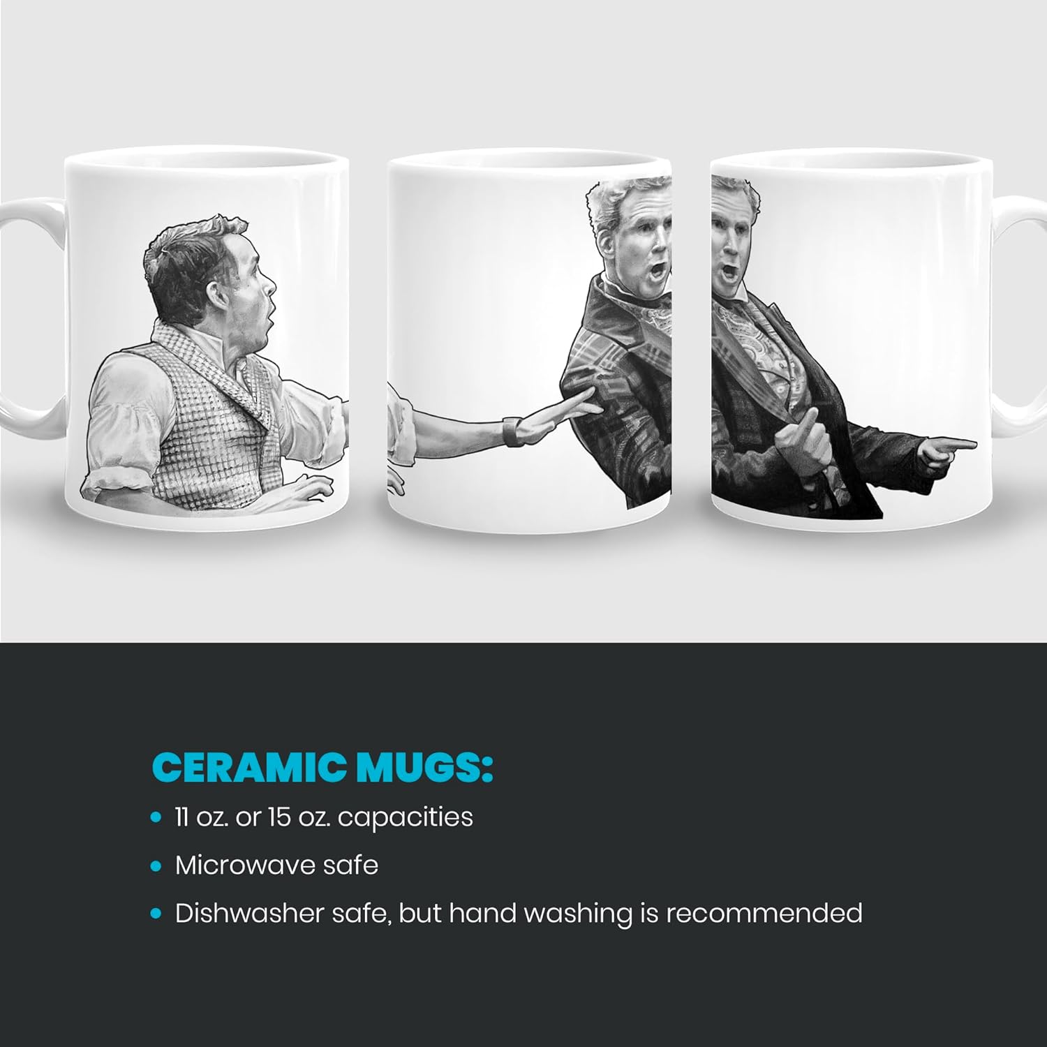 Spirited Good Afternoon Christmas Carol Coffee Mug, Will Ferrell Ryan Reynolds Fan Art, Christmas Movie Lover Gift, Holiday Film Buff Art, Pencil Drawing (15 oz. Mug)