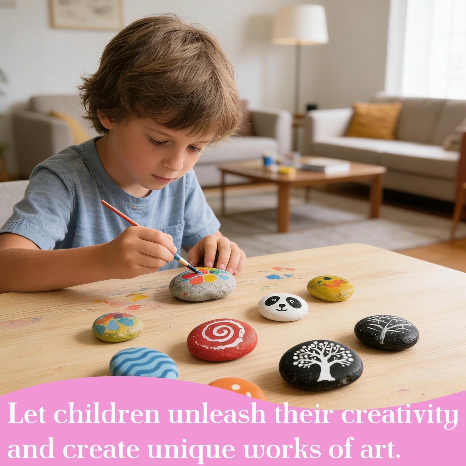 Touosy 24 Pezzi Sassi da Dipingere Creative Pebble Kit per Dipingere Bambini per Pittura Pietra Dipinta Creativa Decorazione Cortile Artigianato Creazioni Creative e Decorazioni Giardino