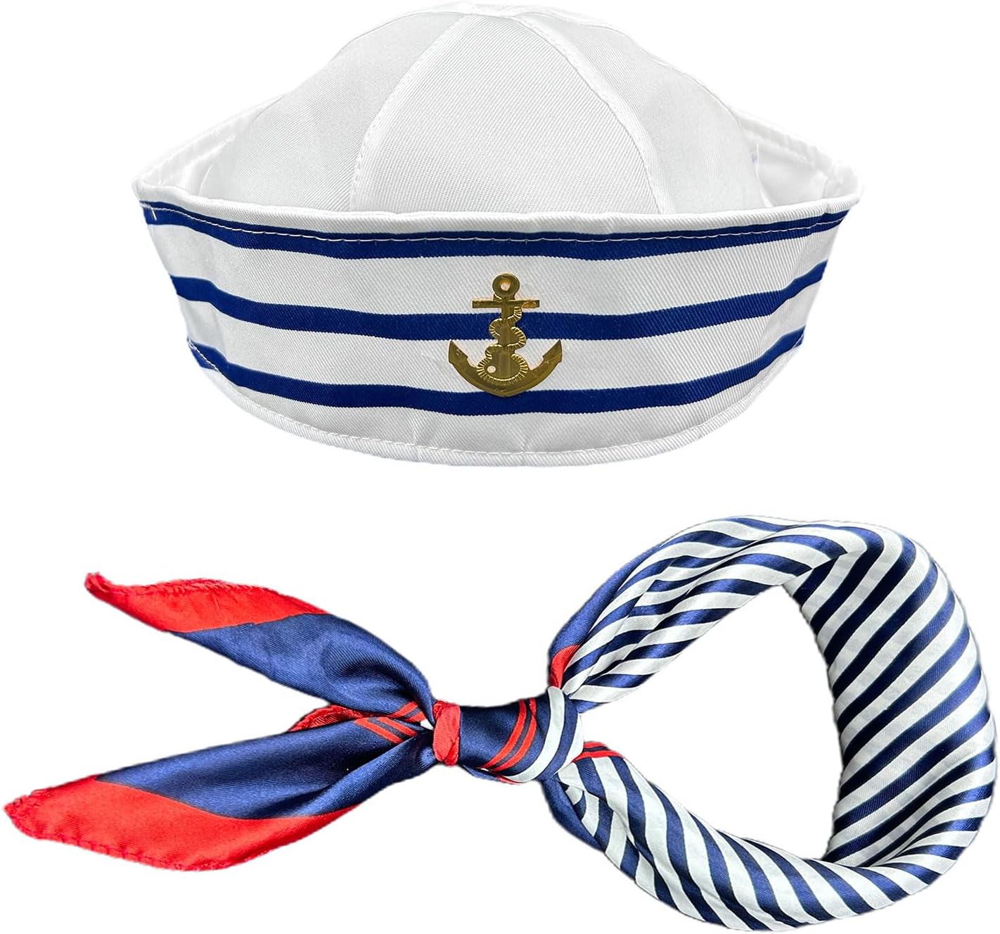 TSHAOUN Sailor Hat and Scarf Set for Men Women,Fancy Dress Sailor Set,Blue with White Sailor Hat Scarf,for Costume Accessory, Dressing Up for Cosplay Nautical Themes Party Stage Performance