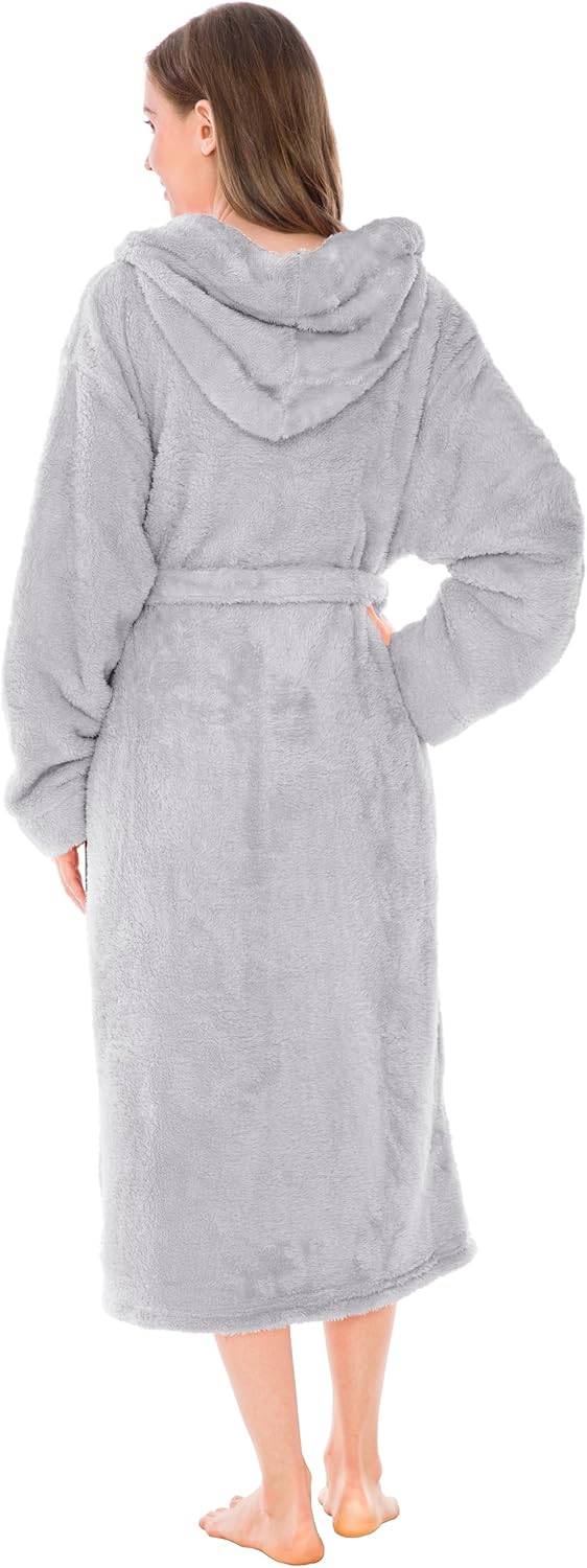 PAVILIA Women Hooded Plush Soft Robe | Fluffy Warm Fleece Sherpa Shaggy Bathrobe - Image 2
