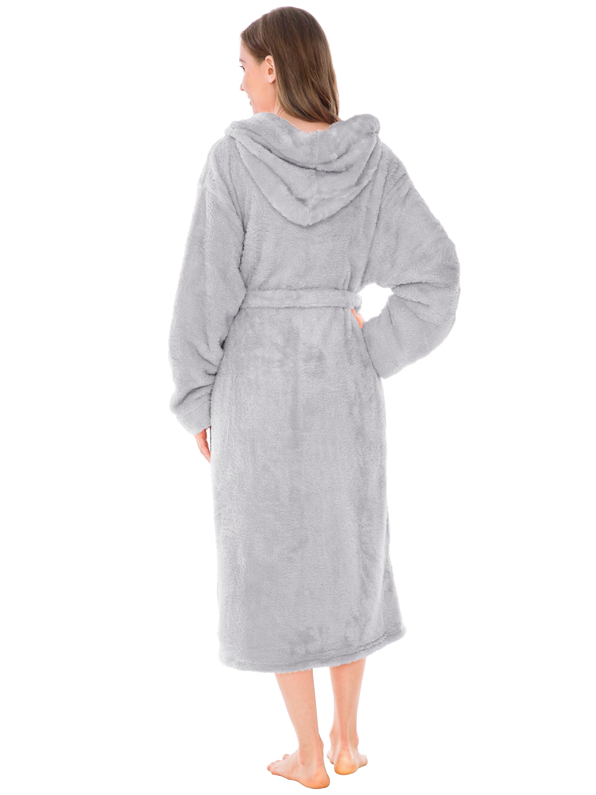 PAVILIA Peignoir à capuche en peluche douce pour femme | Peignoir à poils longs en polaire sherpa chaude et moelleuse