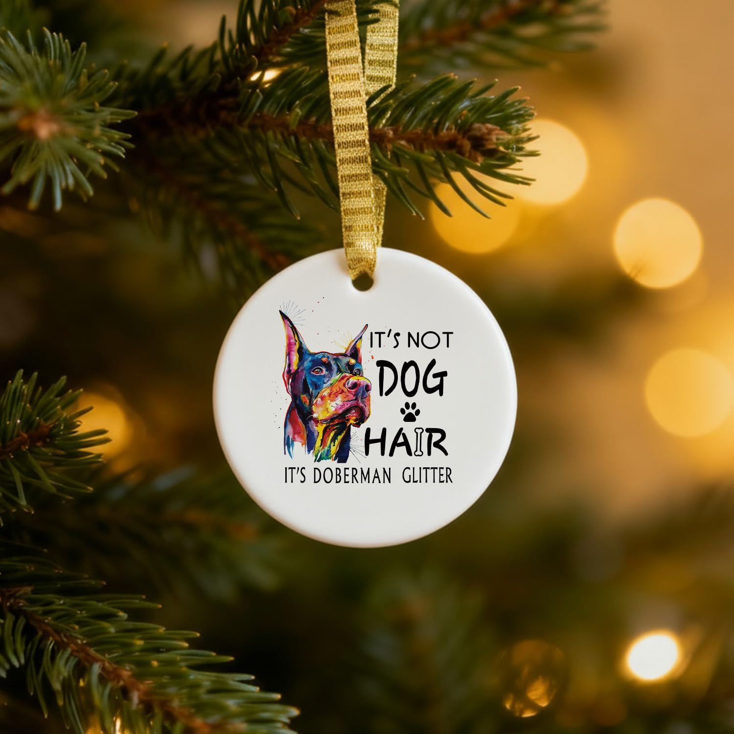 Mancheng-zi Doberman Christmas Ornament, Colorful Doberman Ornament for Christmas Tree Decoration, It's Not Dog Hair It's Dobie Glitter Decorative Hanging Ceramic Ornaments - Image 6