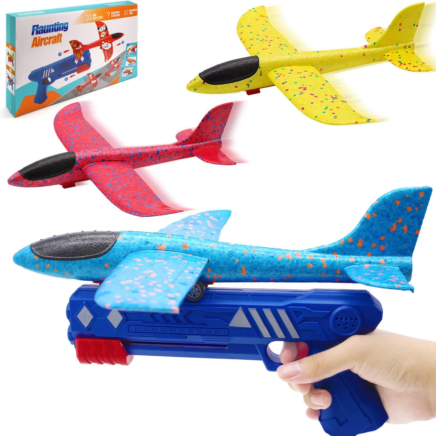 Airplane Launcher Toy, Foam Throwing Glider Plane with Catapult Gun