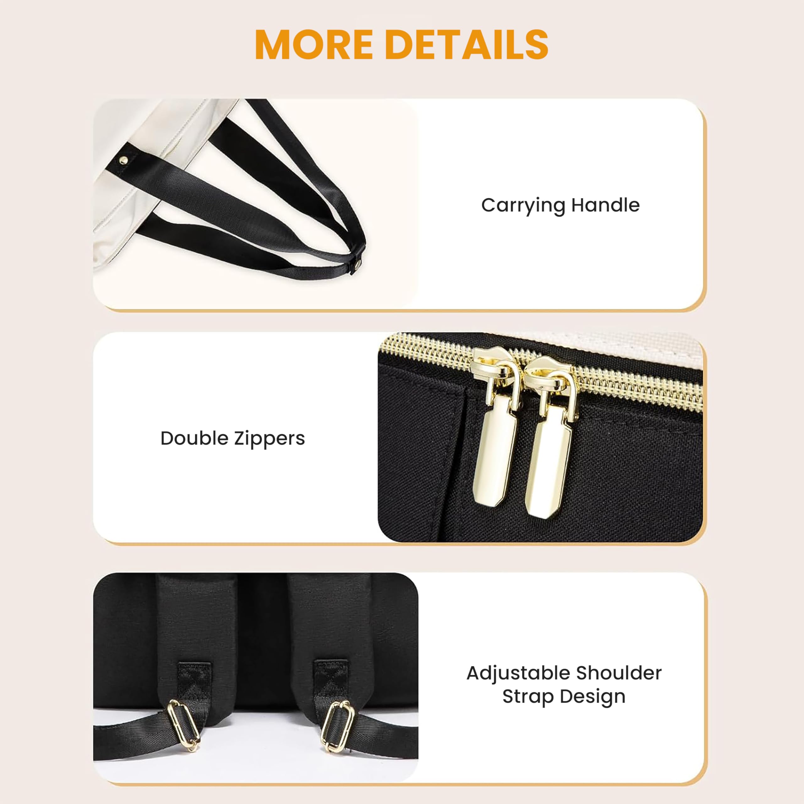 Birch & Co. Diaper Bag for Mothers for Travel – Baby Bag - Stylish Waterproof Baby Backpack with Insulated Compartments, Changing Mat, Spacious for Daily & Travel Use, BlackBrownWhite - Image 7 thumbnail
