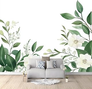 Tapet akvarell blommor och blad tapet 3D-effekt vit grön väggmålning vardagsrum öppen spis funktion vägg sovrum barnrum kök concealer smuts raderbar 300 x 210 cm