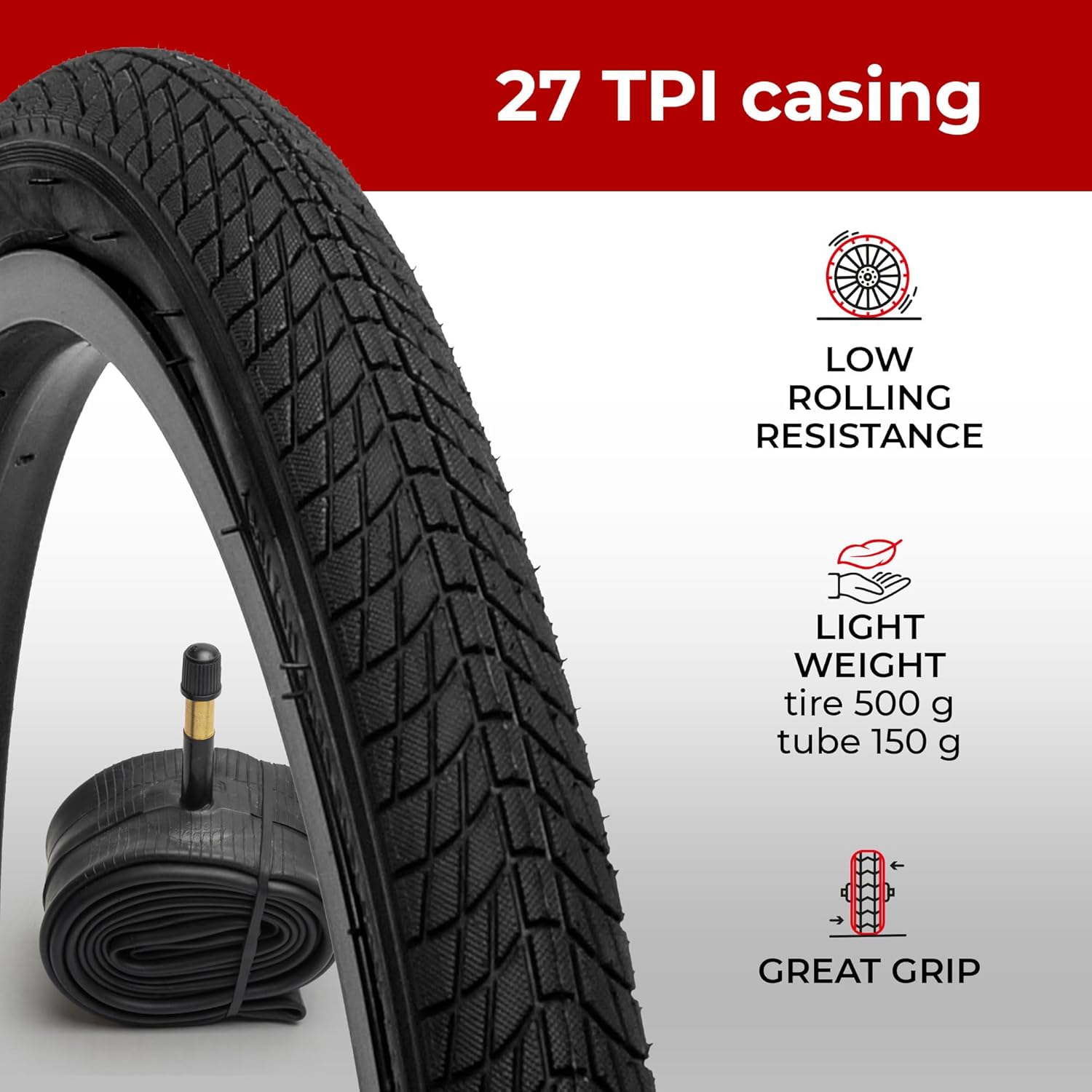 Fincci BMX 20 x 1.75 Bike Tire and Tube - Foldable 20 inch Bike Tire, 47-406 20 inch Bike Tube Schrader, 27 TPI for Kids, Teen & Adults and Tricycle Road, Trick, Trike, Electric Freestyle Bike