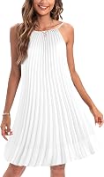 Ellames Women's 2026 Summer Halter Spaghetti Strap Pleated Swing Dress with Belt - Flowy Chiffon Beach Vacation Party Dress