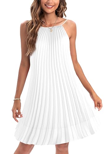 Ellames Women's 2026 Summer Spaghetti Strap Pleated Casual Swing Dress