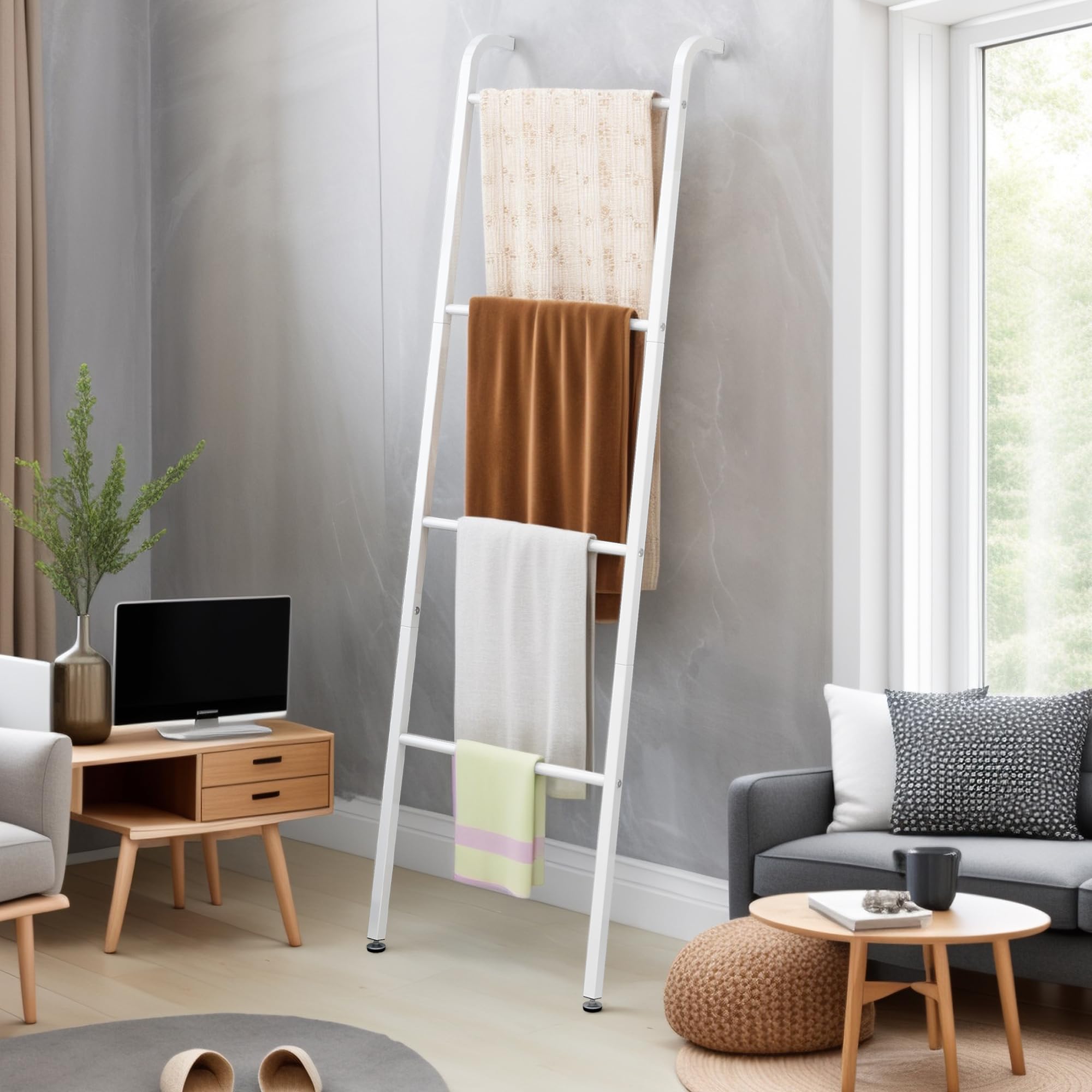 Scala portasciugamani da parete bianca a 4 ripiani decorativa per asciugamani da soffitto bagno camera da letto soggiorno