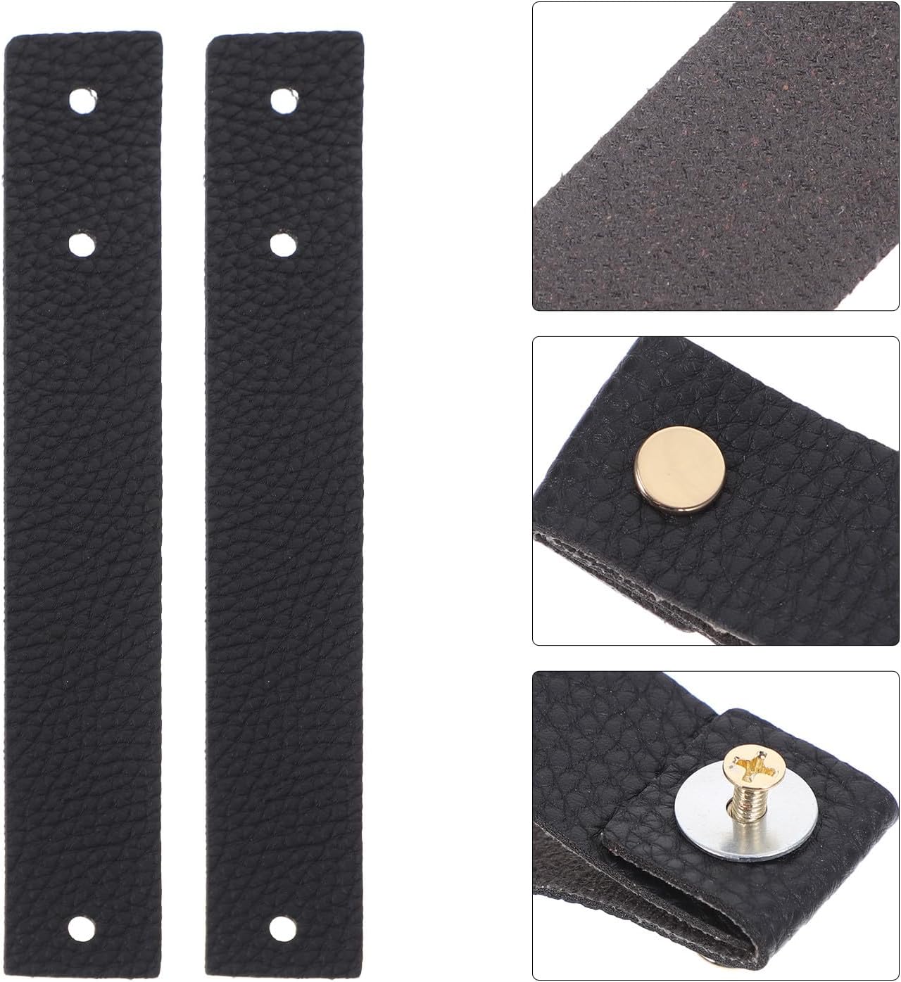 4pcs Leather Cabinet Pulls for Children, PU Black Drawer Handles