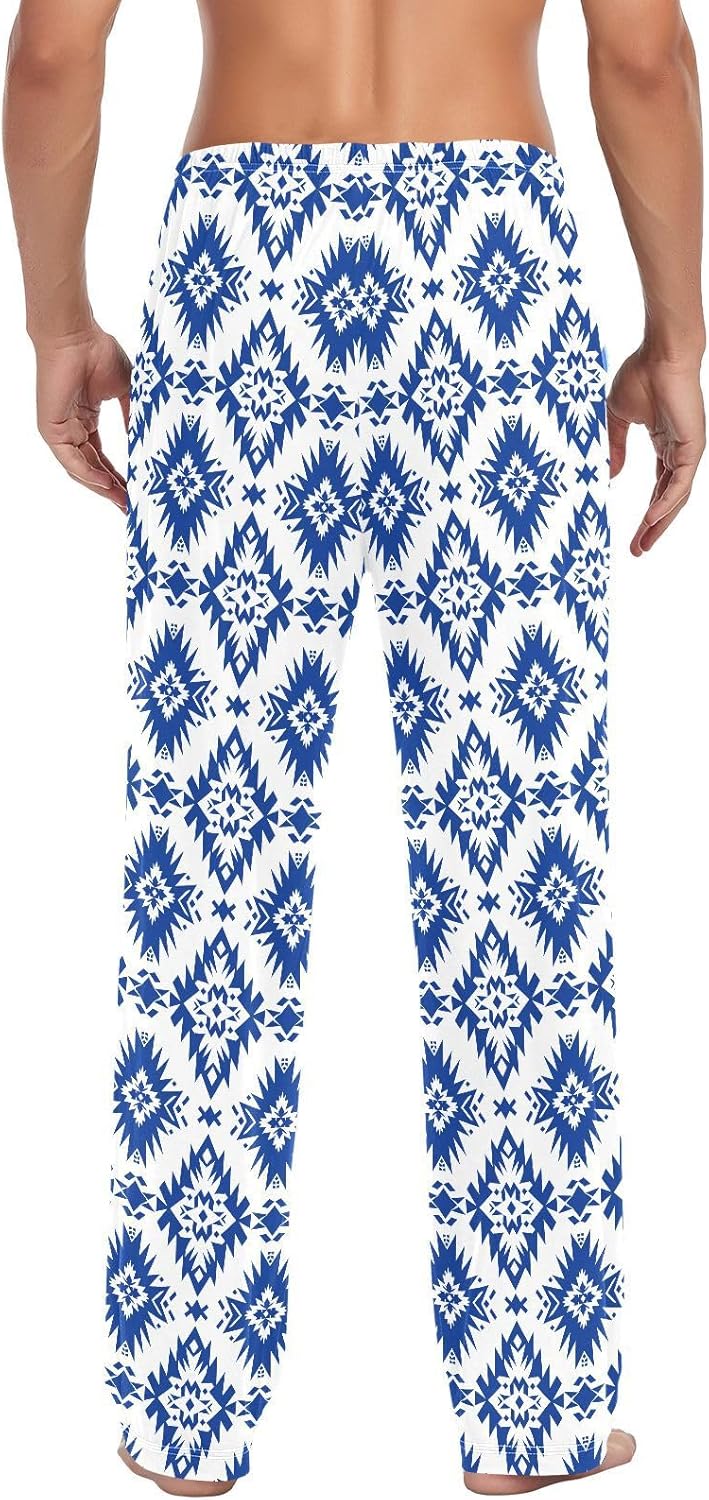 ALAZA Blue Star Aztec Art Men's Pajama Pants Men Cotton Pajama Bottoms with Pockets, S