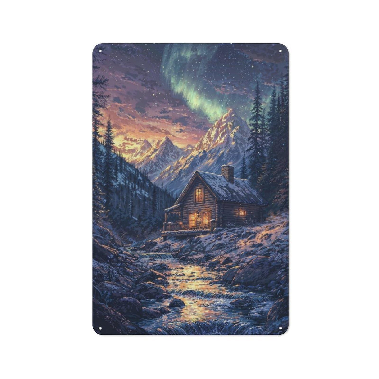 Junmoney Cabin In The Snow Mountains Toilet Room Printed Metal Sign, Wall Decor For Bathroom, Toilet Room, Laundry Or Guest Wc, 30X20cm