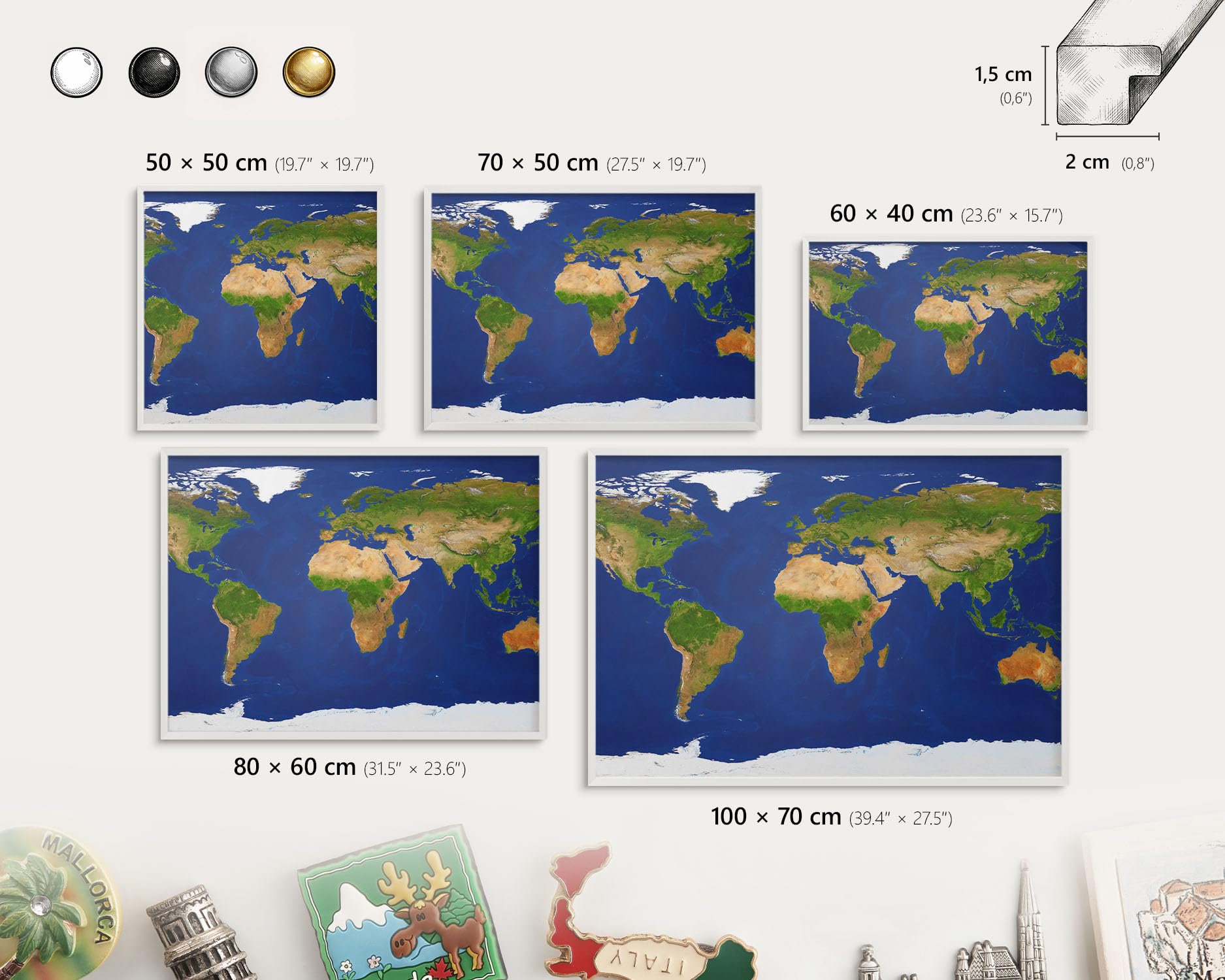 Pizarra de Pared para el Menú del Día 50x50 Mappare il globo Marco Blanco | Pizarra | Organizador | de Pared | Tablón | Anuncios | Decorativo | Recordatorio | Notas | Planificador | Semanal | Menú