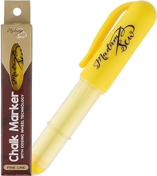 Madam Sew Refillable Tailors Chalk for Fabric - Washable Fabric Markers for Sewing and Quilting with Dosing Wheel, Tailor Chalk Pen for Precise Marking on Cotton, Knit, Suede Yellow