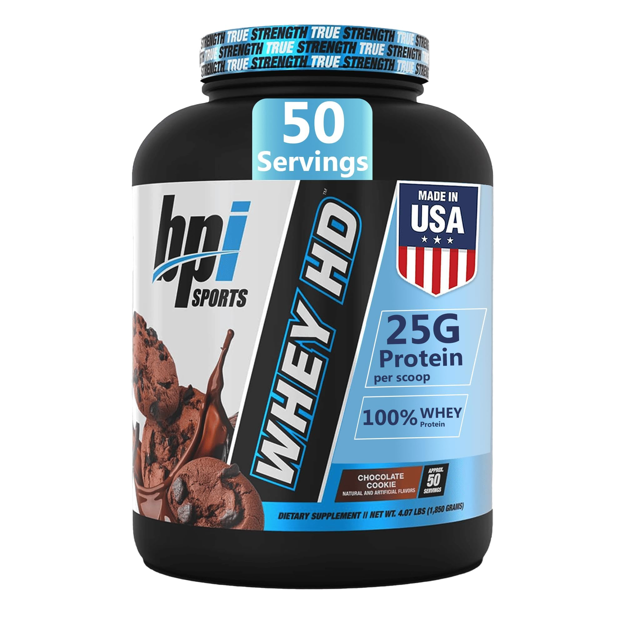 BPI Sports Whey Protein em Pó com Whey Isolado, Whey Concentrado e Proteínas do Leite, 25 g, 50 porções