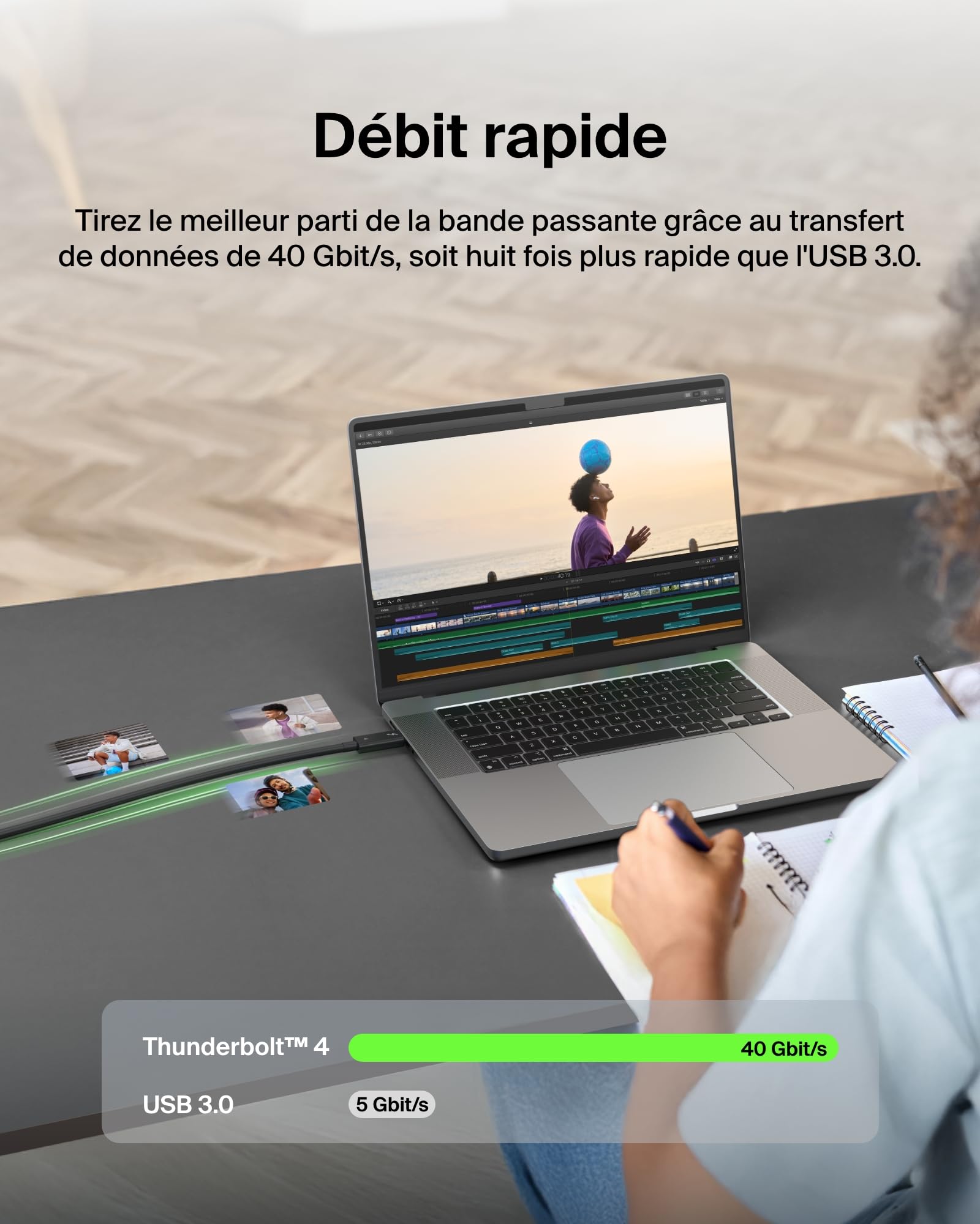 Belkin Câble Thunderbolt 4 (1 m, USB-C vers USB-C, Power Delivery 100 W, certifié USB 4, compatible Thunderbolt 3, MacBook Pro, eCPU, etc., certifié Intel Thunderbolt)