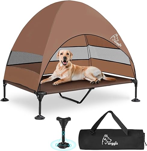 Cama elevada mejorada para perros con toldo, cama elevada portátil para perros al aire libre con pies antideslizantes estables, cama para mascotas