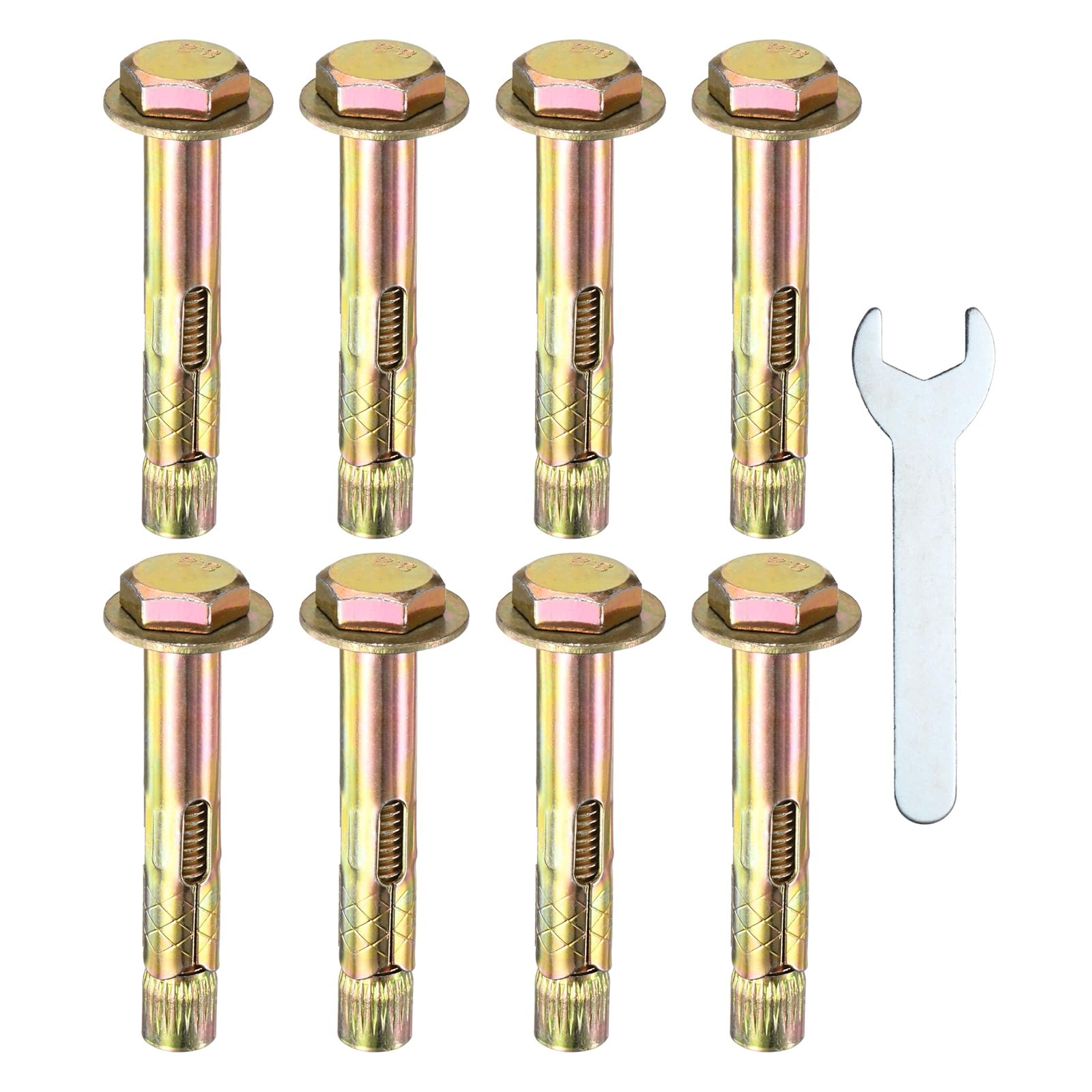 M METERXITY 8-Pack Hex Expansion Bolt, M10x70mm Colored Galvanized Iron-Carbon Steel External Hex Expansion Bolts W/ 17mm Wrench, Anti-Corrosion Metal Bolt for Concrete/Dry Brick/Block Walls