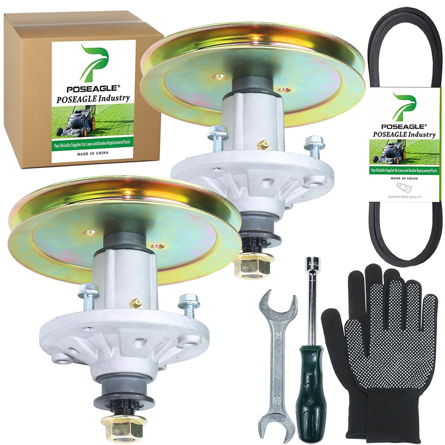 2 Pack Spindle Assembly with Pulley & Belt for John Deere D100-D130