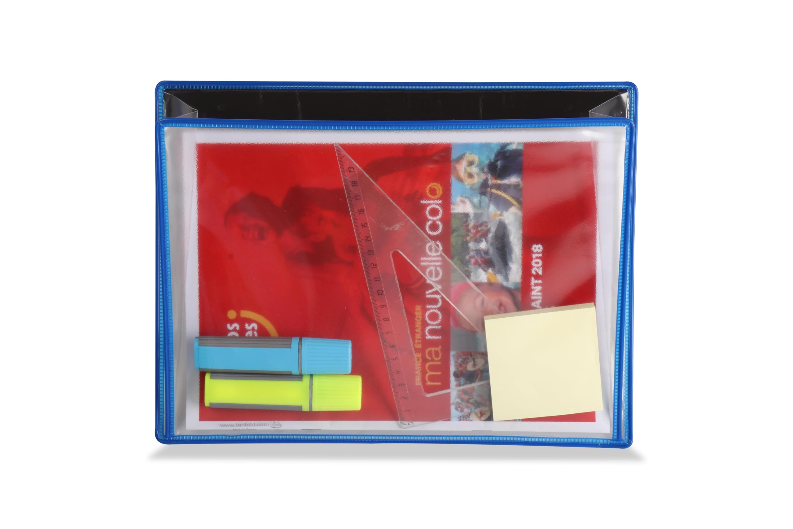 Djois made by Tarifold 340081- Pack de 5 fundas magnéticas A4 – Portadocumentos, portafolletos, herramientas tamaño A4 extensible, parte trasera magnética, marco azul