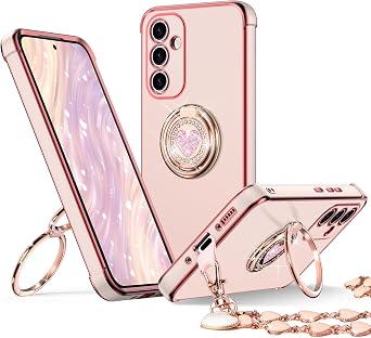 XYZ for Galaxy A35 5G Case with Stand, for Samsung Galaxy A35 Phone Case with Double Ring, Women Girls Bling Luxury Protective Phone Case Heart for Samsung A35, Pink