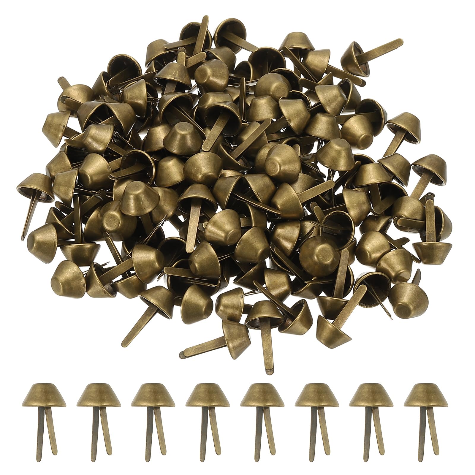 PATIKIL 200 Pcs Metal Brads Purse Feet Studs Mushroom, Flat Bottom Prong Handbag, Great for Bags, Decoration, Clothing, Craft,(Bronze, 0.6 x 0.9 Inch)