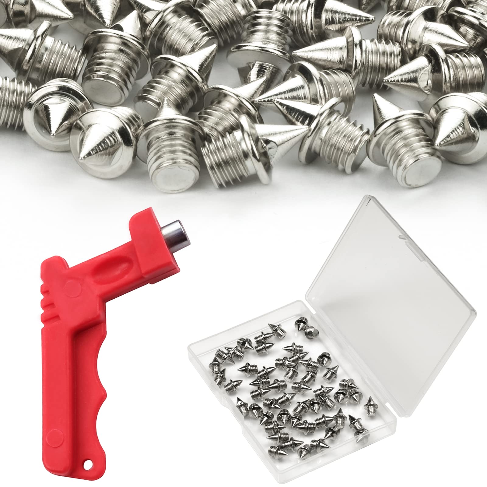 Ucnemous 50Pcs 3/16 Inch Track and Field Spikes Shoes Spike Replacements Hard Steel Pyramid Track Spikes for Sprint Sports Short Running Cross Country, Include Spike Wrench
