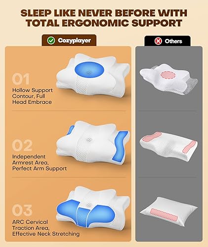 Miniatura 3 de Cozyplayer Almohada cervical para el cuello verdaderamente refrescante para aliviar el dolor, almohada ergonómica para dormir de lado para soporte