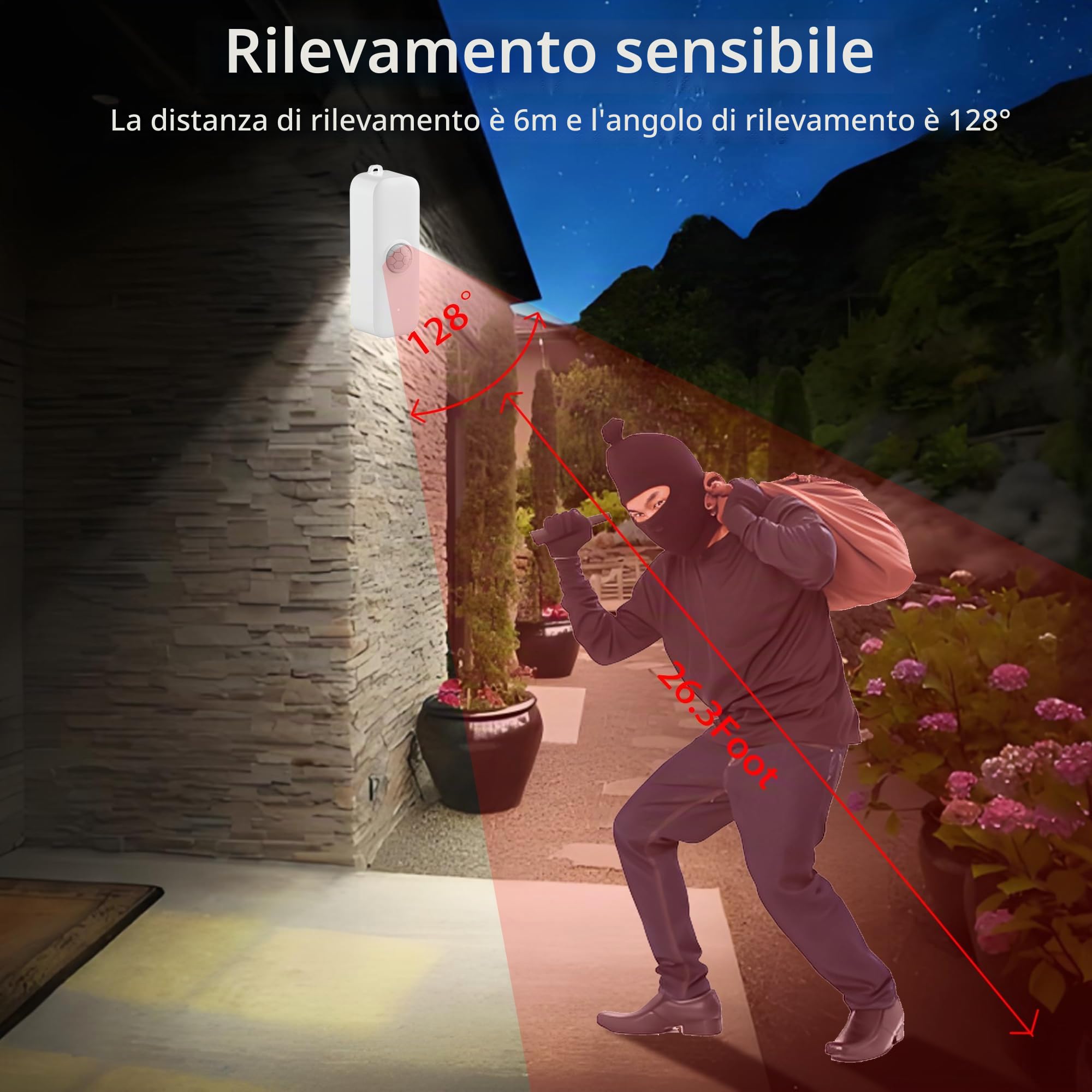 Sensore di movimento intelligente, sensore di movimento PIR WiFi per sistema di allarme, con monitoraggio remoto dell'app, attivazione di luci e scene, compatibile con Alexa.4PCS