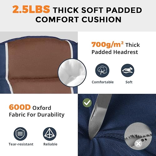 Miniatura 4 de Silla de campamento plegable de gran tamaño para adultos, sillas acolchadas resistentes para exteriores, silla de picnic grande y alta, XL con