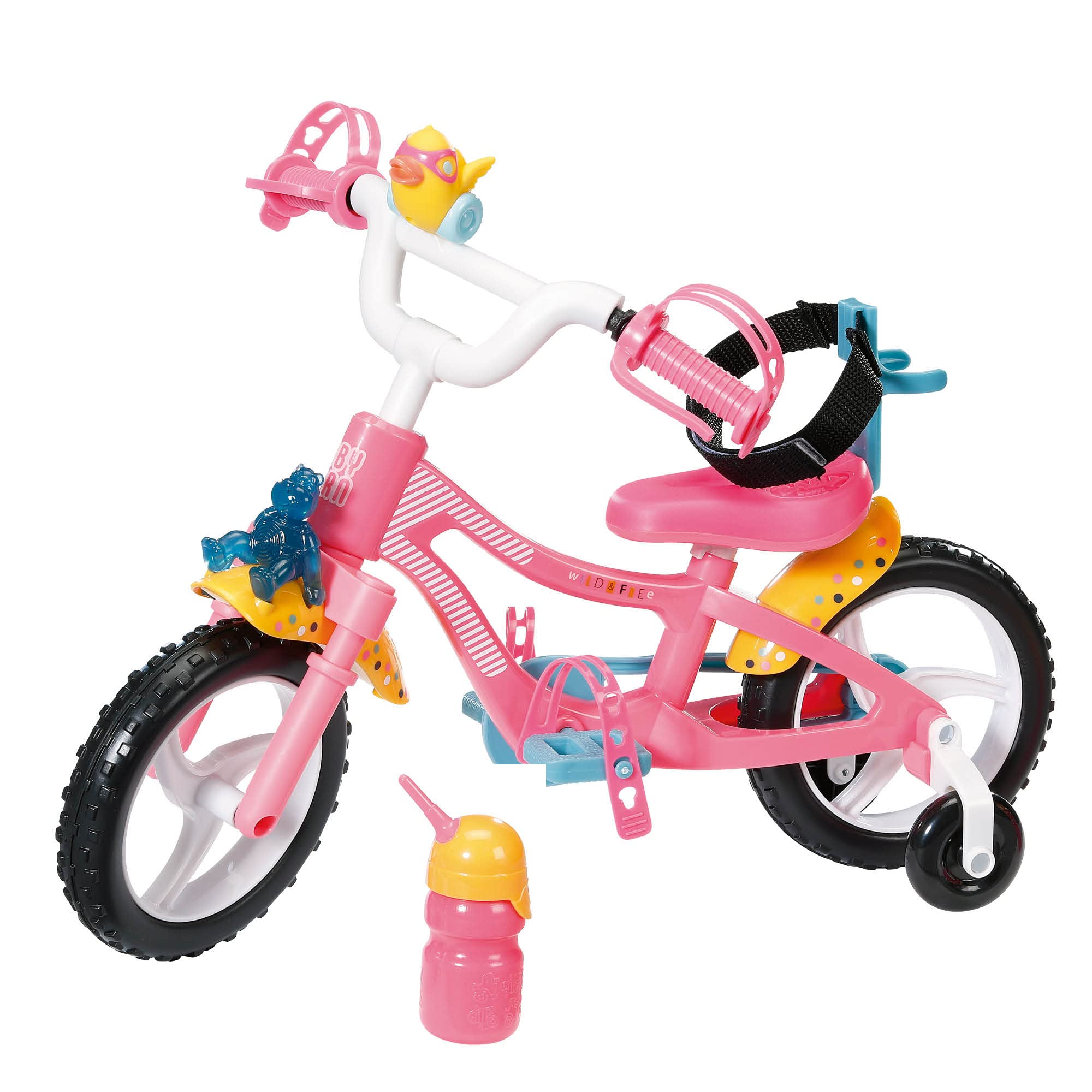 BABY Born Zapf Creation 835210 Fahrrad- rosa Puppenfahrrad für 43cm große Puppen mit Stützrädern, Schlaufen und Sicherheitsgurt, Blinklicht, Hupe und Flasche.