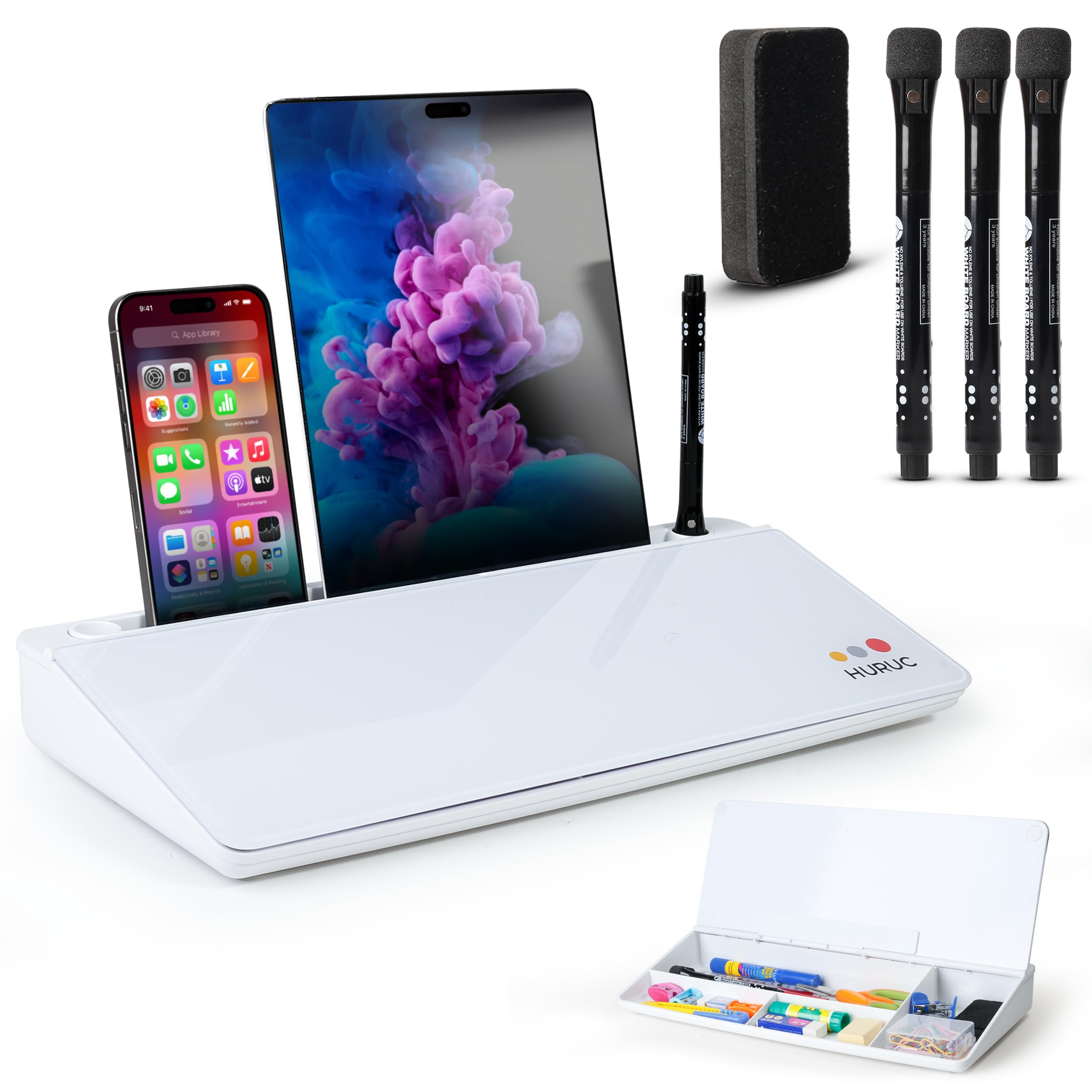 Amazon.com : HURUC Small Glass Desktop Whiteboard with Storage
