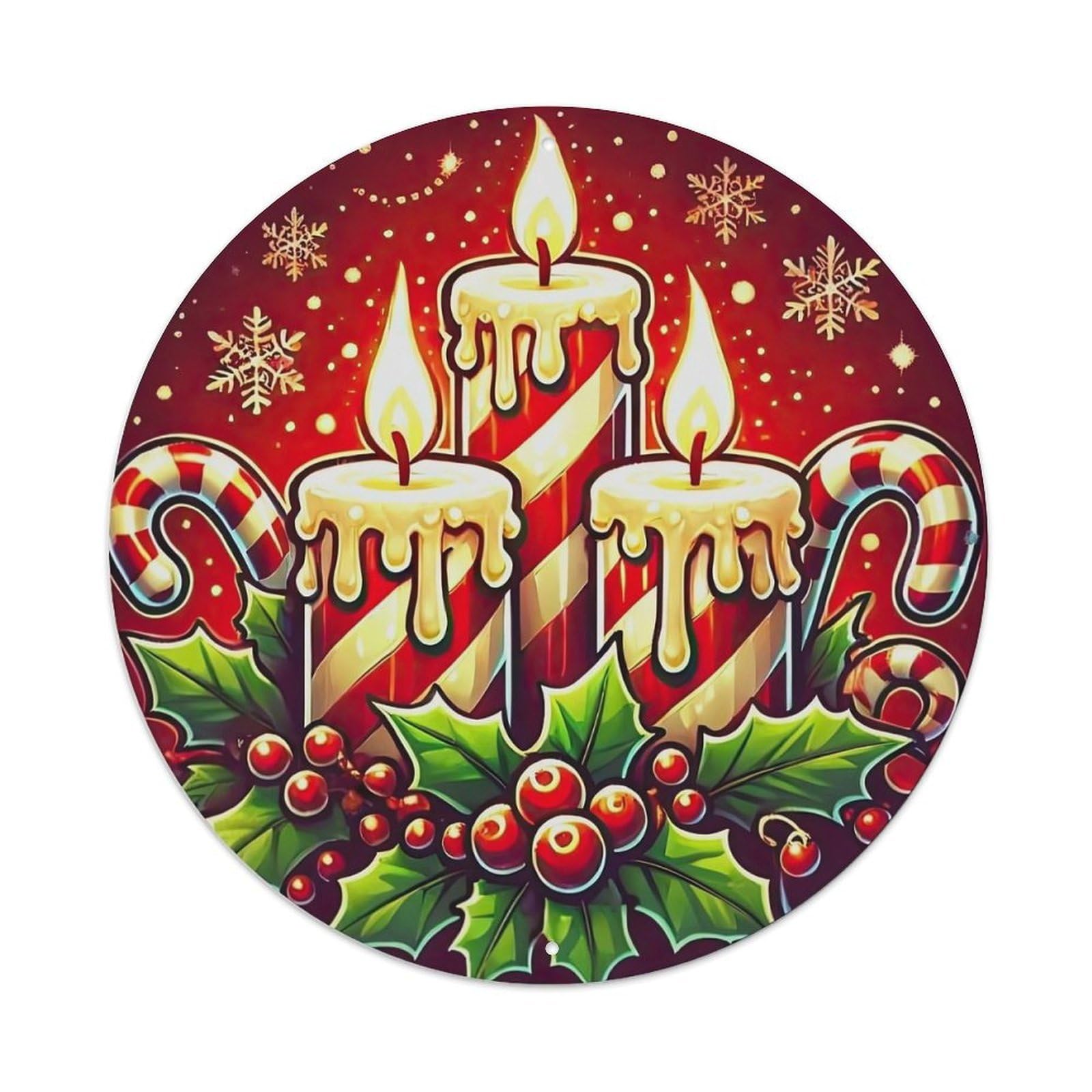 Christmas Candle Vintage Holiday Candy Cane Metal Tin Sign