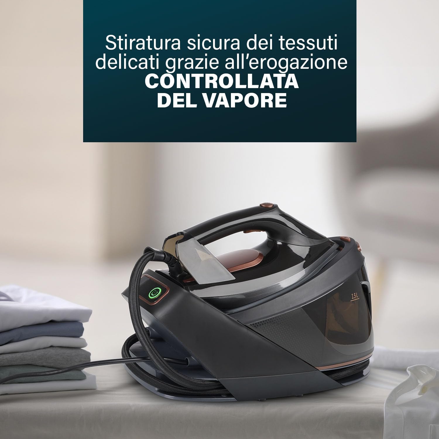 Princess Sistema stirante a vapore, 3000 W, 7,5 Bar, Serbatoio Rimovibile 1,5 L, Piastra in Ceramica, 70 g/min Vapore Continuo, 250 g/min Getto di Vapore, Spegnimento Automatico, 323090