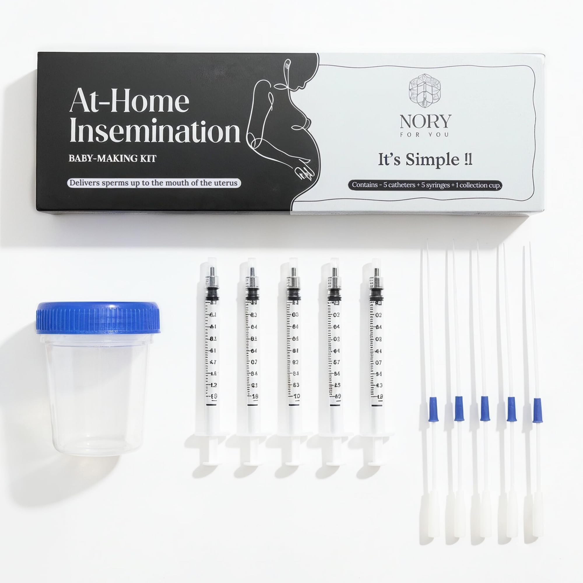 Nory At Home Self Insemination IVI Kit for Women, Designed By Fertility Doctor, Get Pregnant Naturally, Pack of 5 Catheters, 5 Syringes, 1 Collection Cup, Baby Conceive Kit for Home (Pack of 1) discount deal