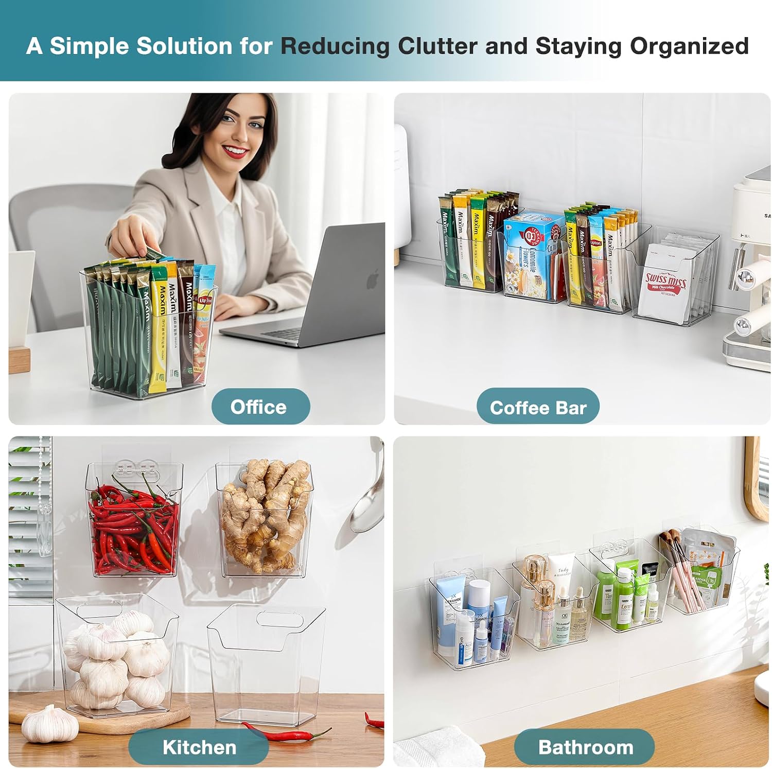 4 Pack Cabinet Door Organizer Adhesive, Compact,Clear Wall Storage Bins(L) image 5