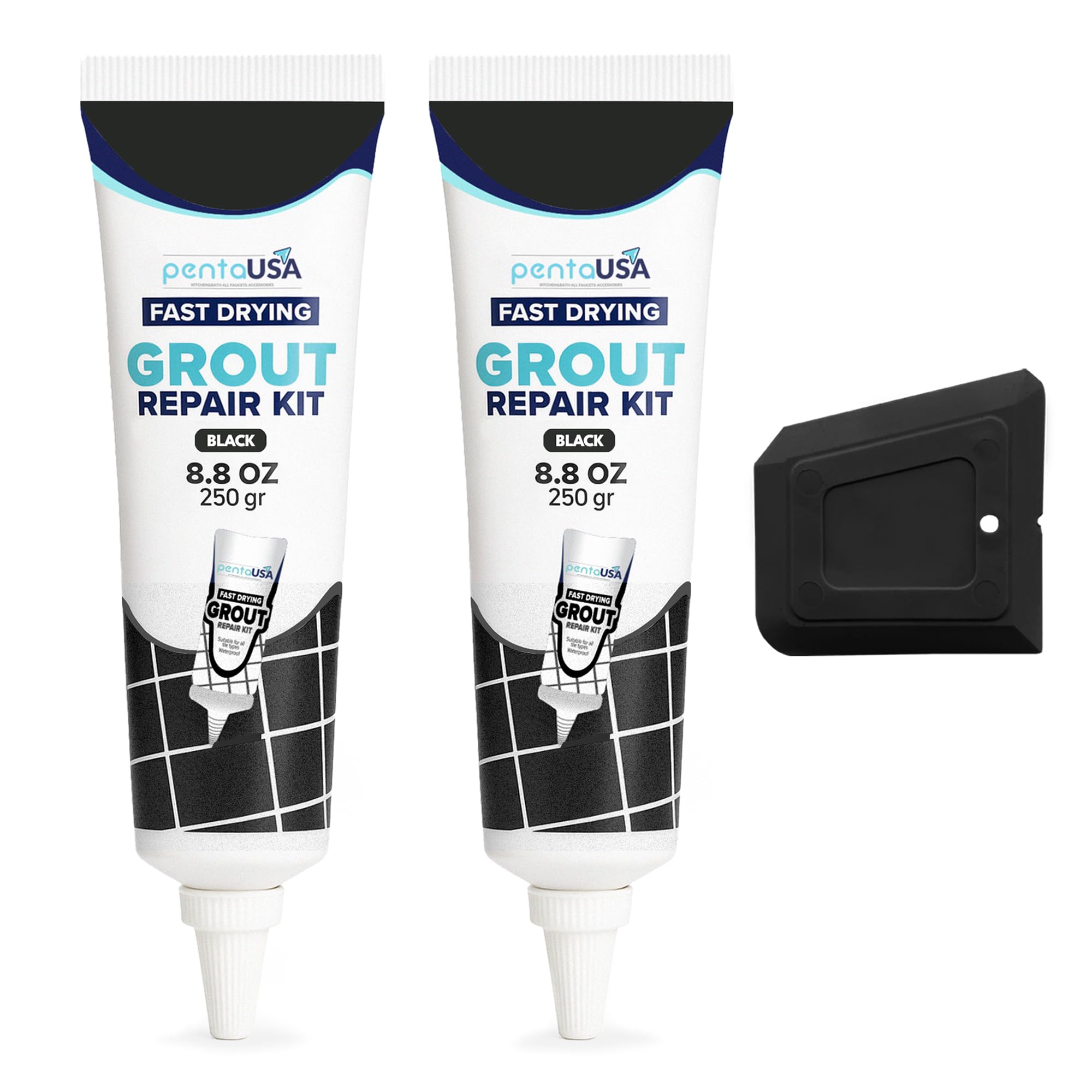 Grout - Ready Mixed Grout Reviver - Fast Drying, No Sealer Required, Perfect for Bathroom, Shower and Kitchen + Mould Protection - 2 Pack / 500g (Black)