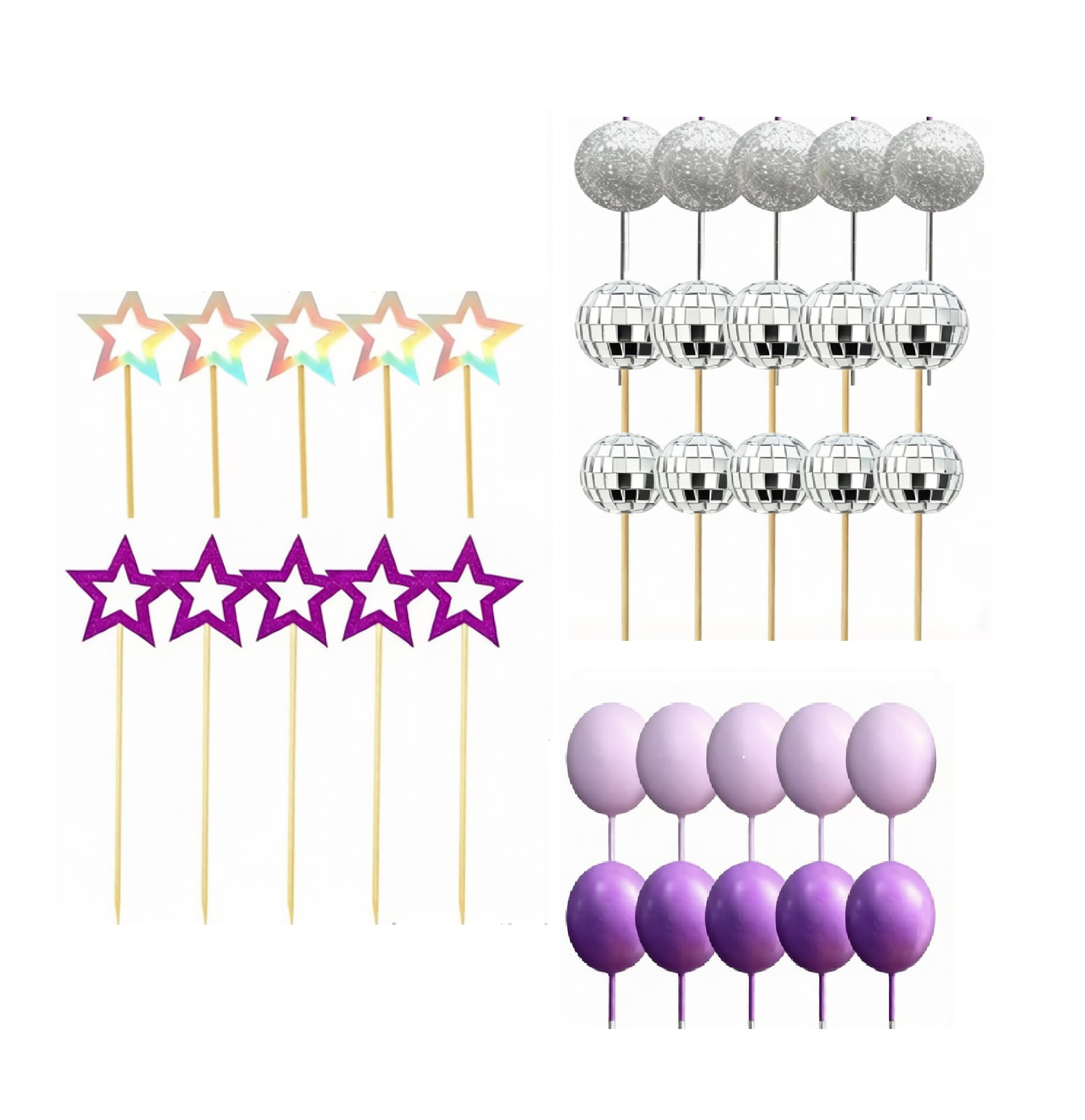 35Pcs Disco Ball Cake Decorations, Purple Singer Stars Cake Toppers for Disco Party Decoration, Birthday Wedding Anniversary Baby Shower Music & 70s/80s Party Cake Decor Supplies