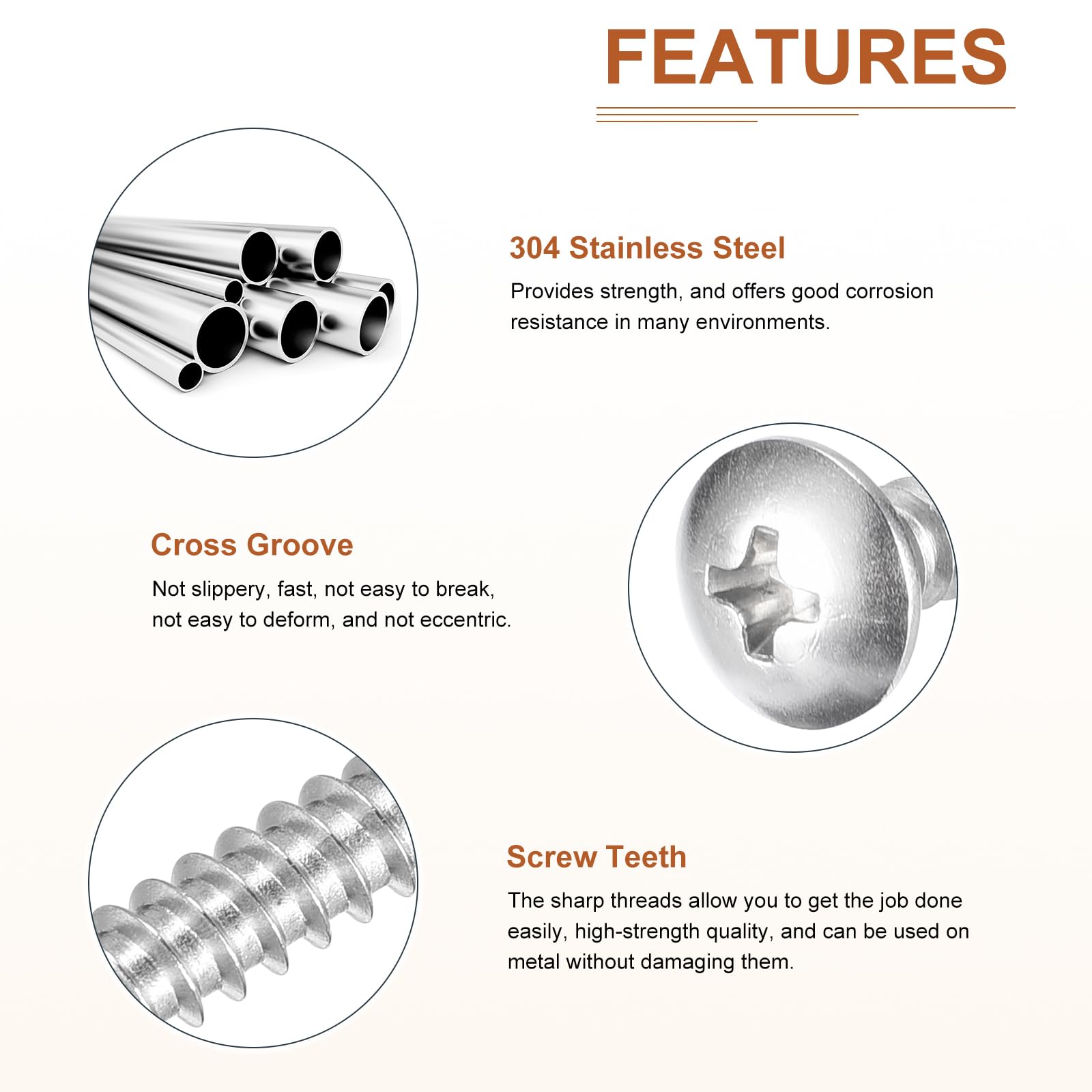 DTGN #8x3/8 Sheet Metal Screws - 100 Pack - for Wood, Furniture - 304 Stainless Steel Phillips Truss Head Self Tapping Tip Wood Screws - Silver - Image 3
