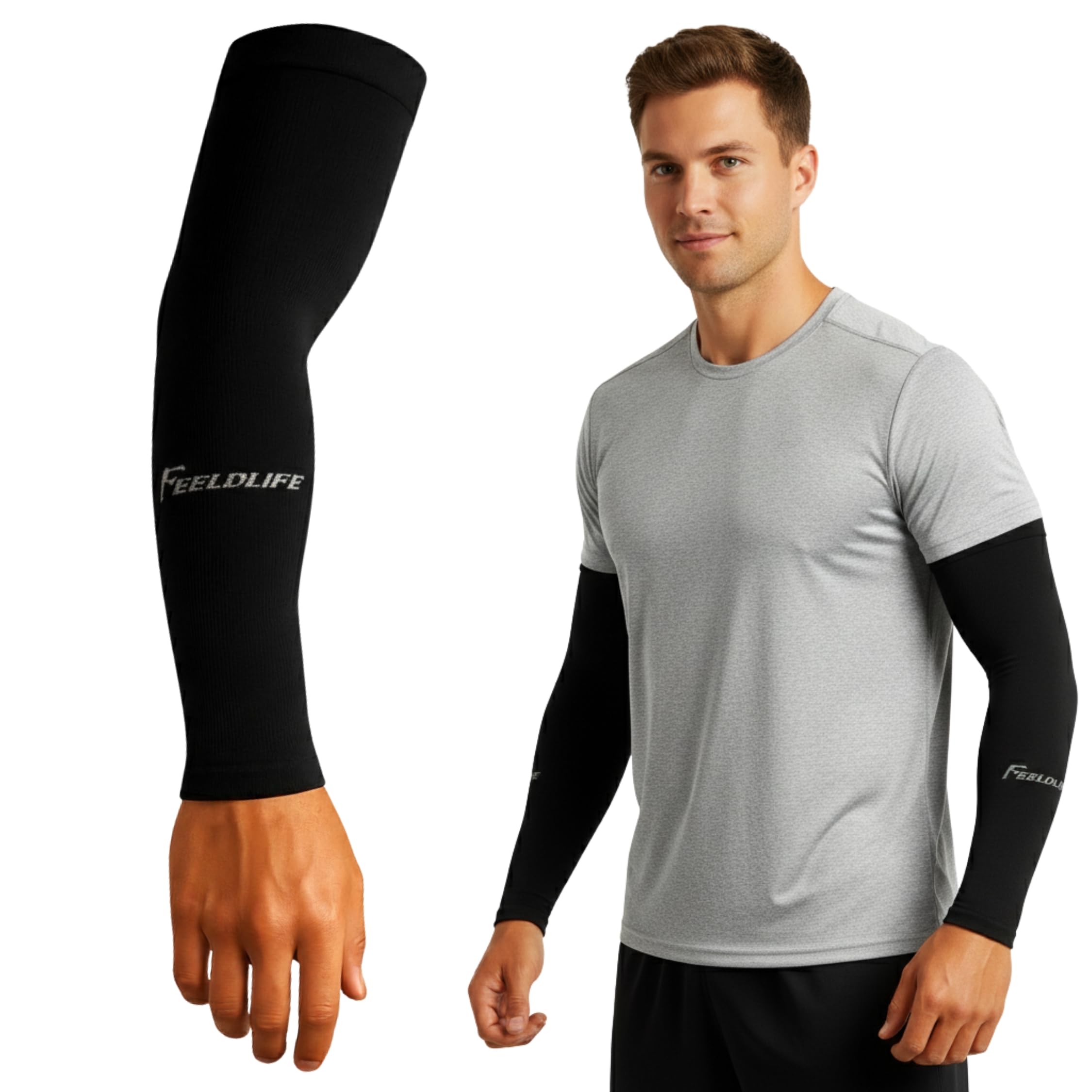 Goodwill Tech Skinny Fit Thumb Stretchable Hand Cover Arm Sleeves, (Black 1 Pack)-image-7