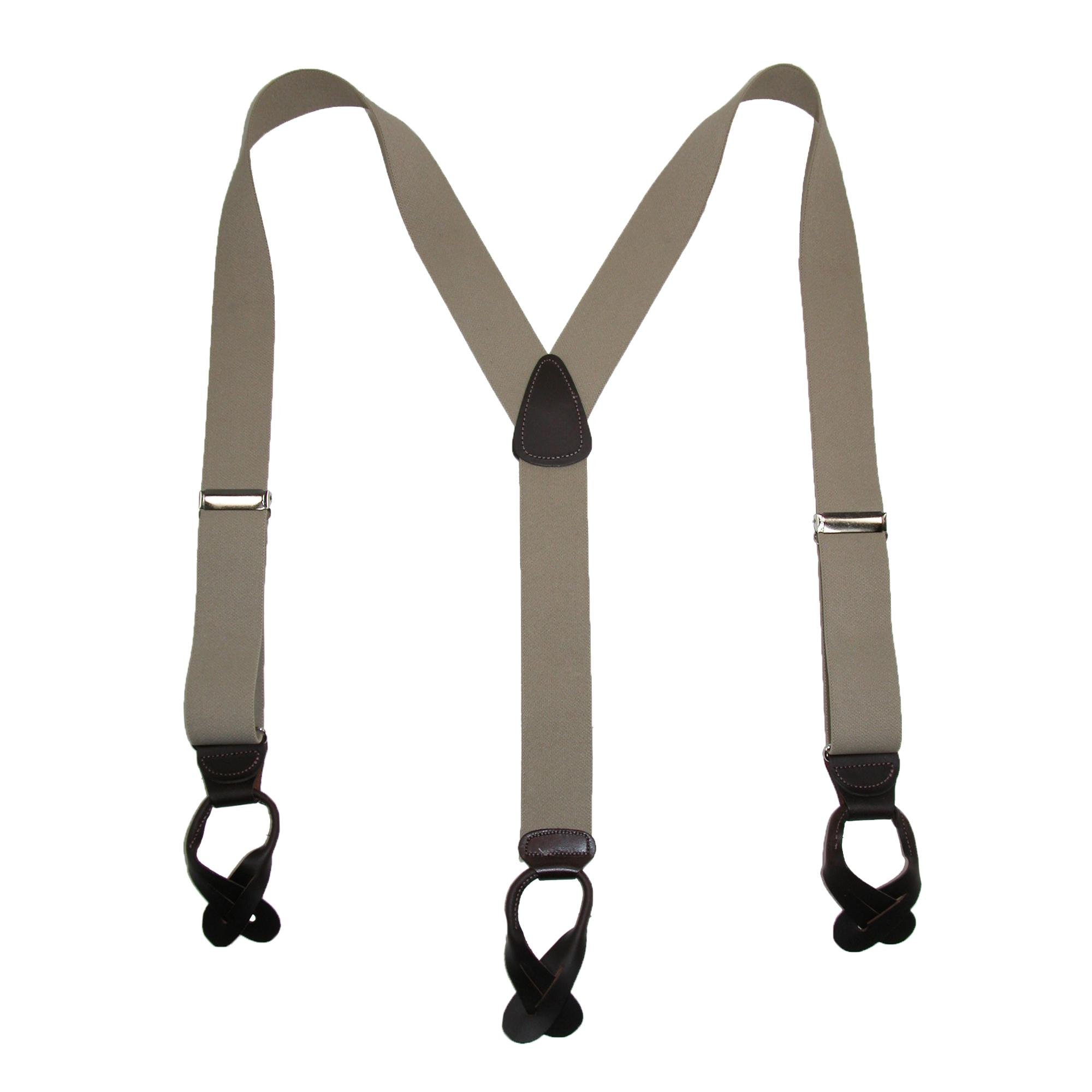 CTM Men's Elastic Button End Dress Brace with Bachelor Buttons, Khaki