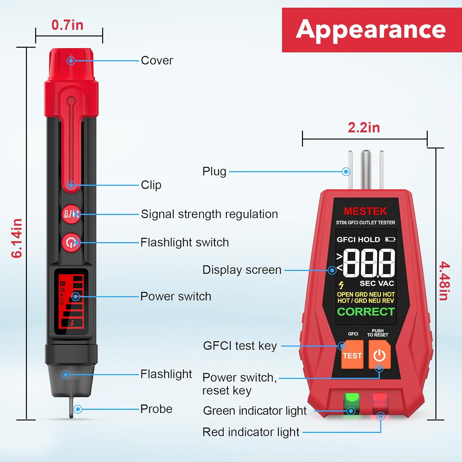 MESTEK Home Inspector Tool Kit with GFCI Outlet Tester, Moisture Meter, Upgraded AC50 Non-Contact Voltage Tester Pen, Electric Tester Kit with Carrying Case, Batteries